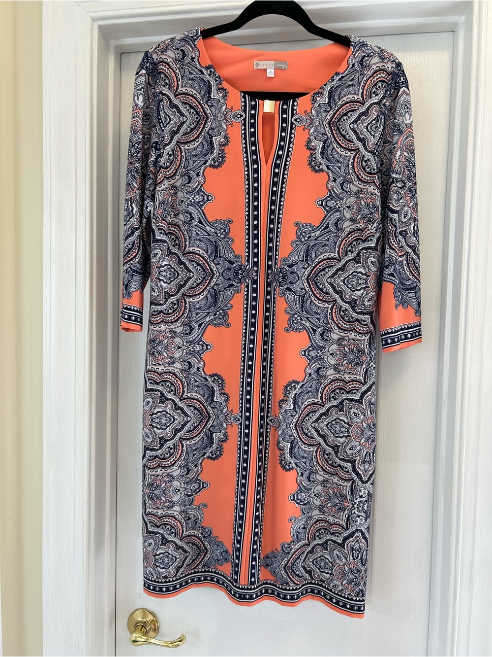Signature Camryn Paisley Shift Dress Size 10 Coral Navy